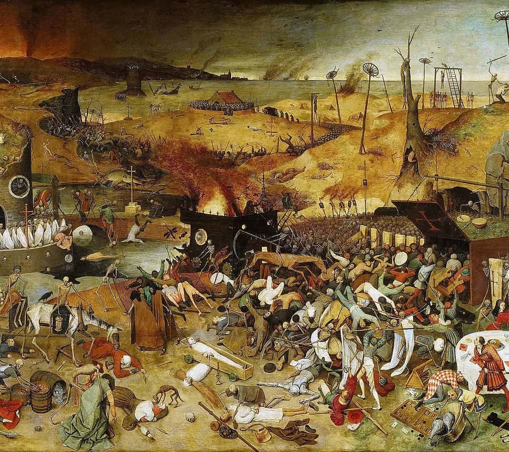„Triumf śmierci” (1562) Pietera Bruegla, odzwierciedlający powszechny w społeczeństwie wstrząs i przerażenie, wywołane czarną śmiercią.